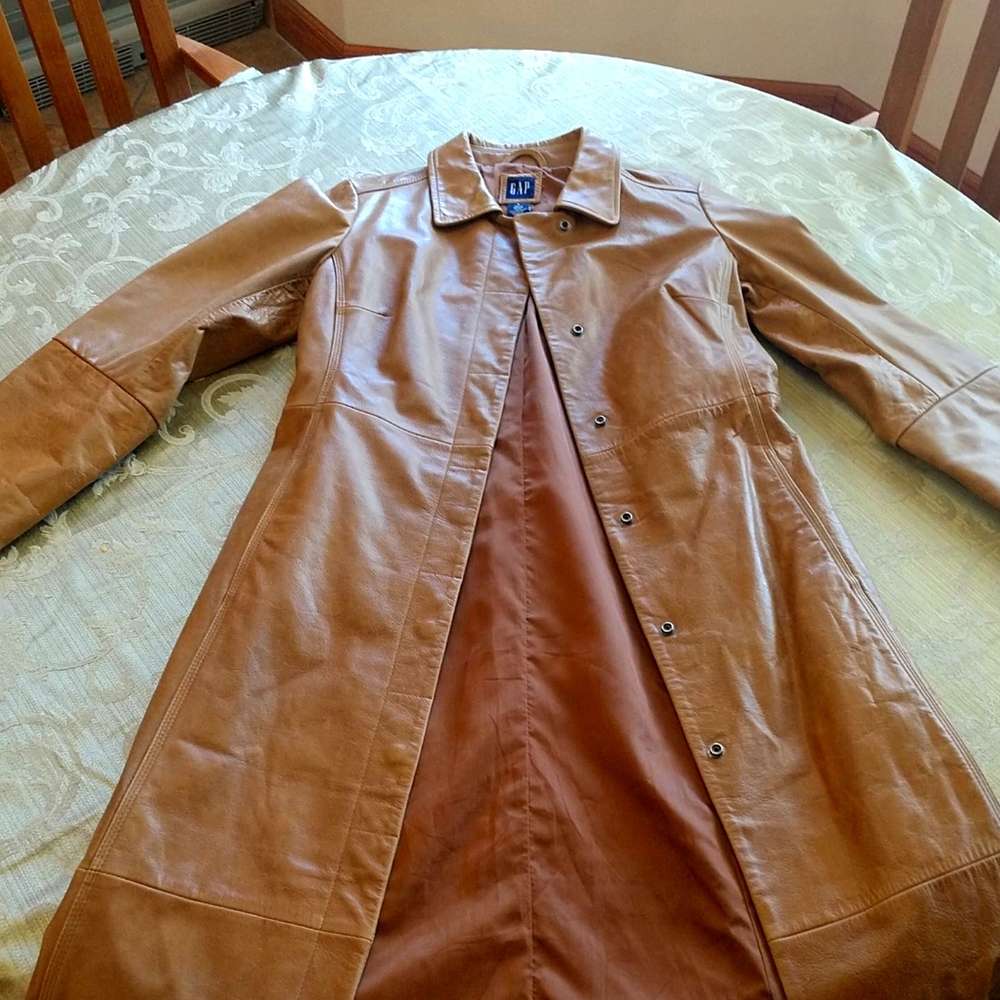 Ladies long leather coat.